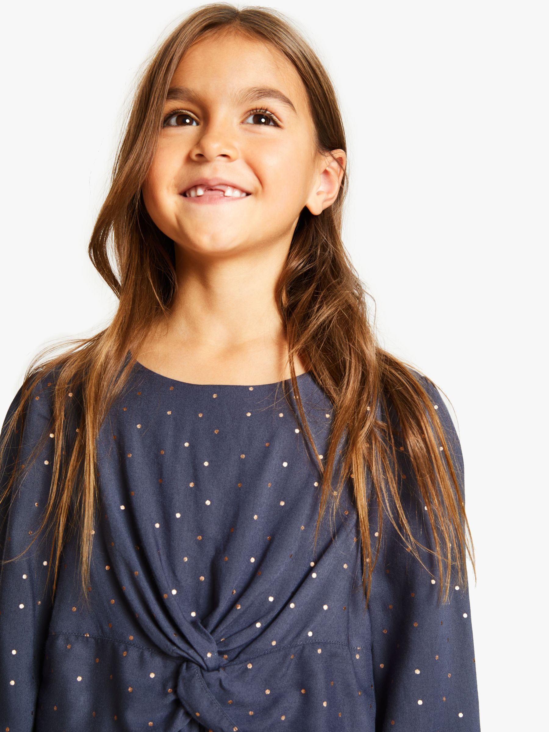 John Lewis Partners Girls Foil Spot Twist Front Dress Dark