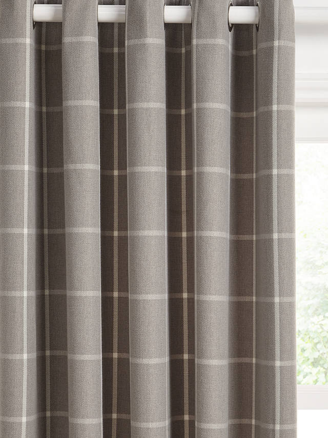 John Lewis & Partners Check Pair Lined Eyelet Curtains, Grey, W228 x Drop 137cm