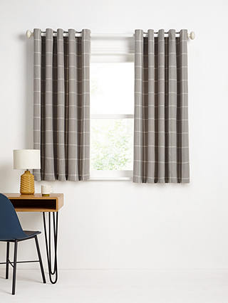 John Lewis & Partners Check Pair Lined Eyelet Curtains, Grey, W167 x Drop 182cm