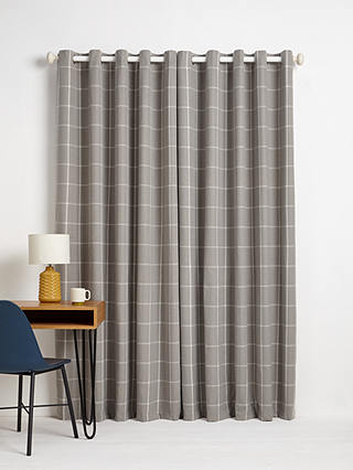 John Lewis & Partners Check Pair Lined Eyelet Curtains, Grey, W167 x Drop 137cm