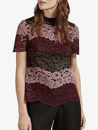 Ted Baker Merzey Lace Short Sleeve Top, Red Bordeaux