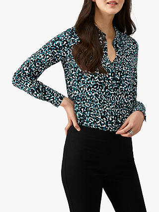 Pure Collection Silk Leopard Print Relaxed Blouse, Teal