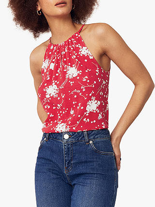 Oasis Floral Keyhole Top, Red/Multi