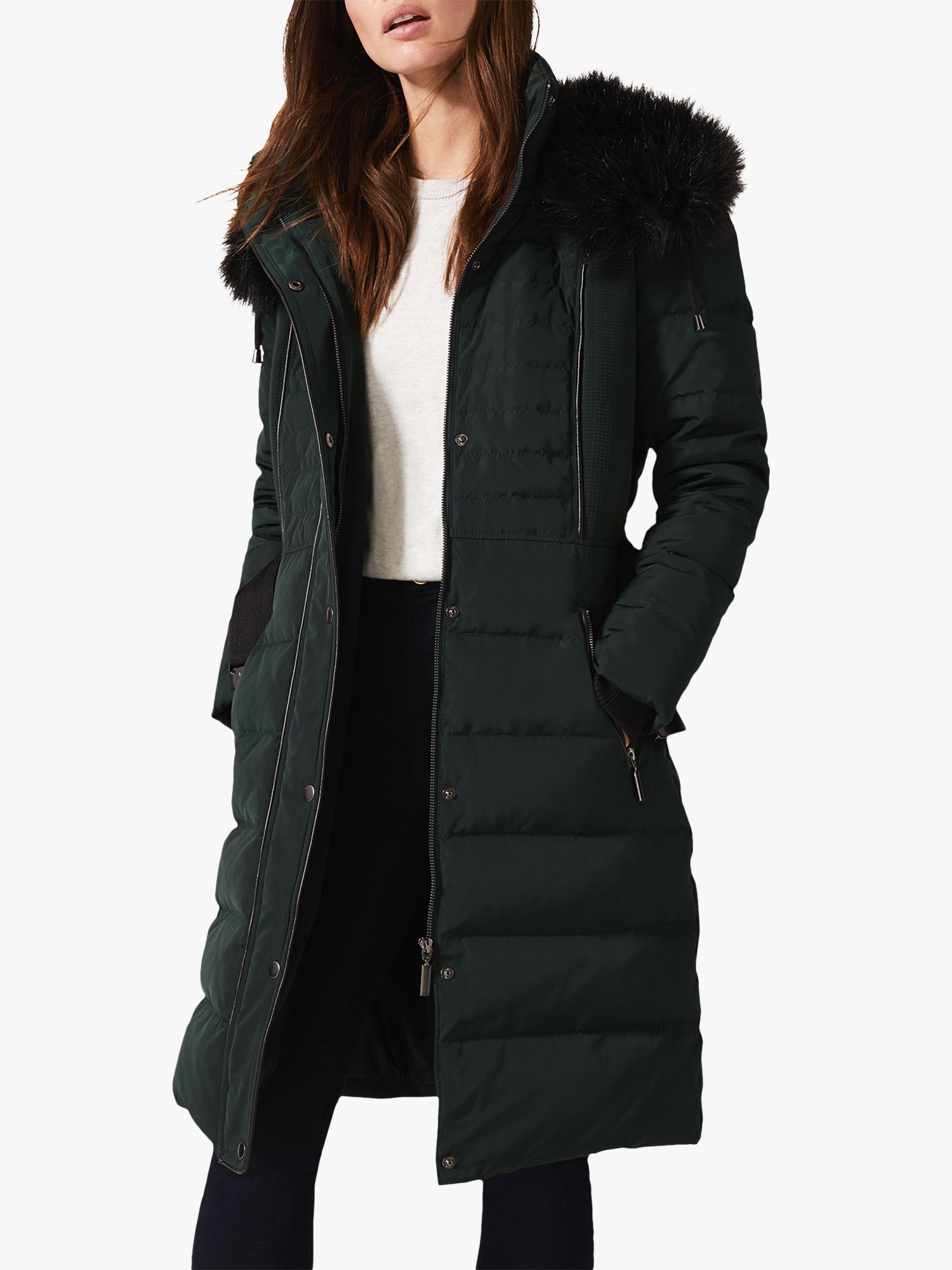 Phase Eight Brisa Side Stitch Long Puffer Jacket, Forest Green at John ...