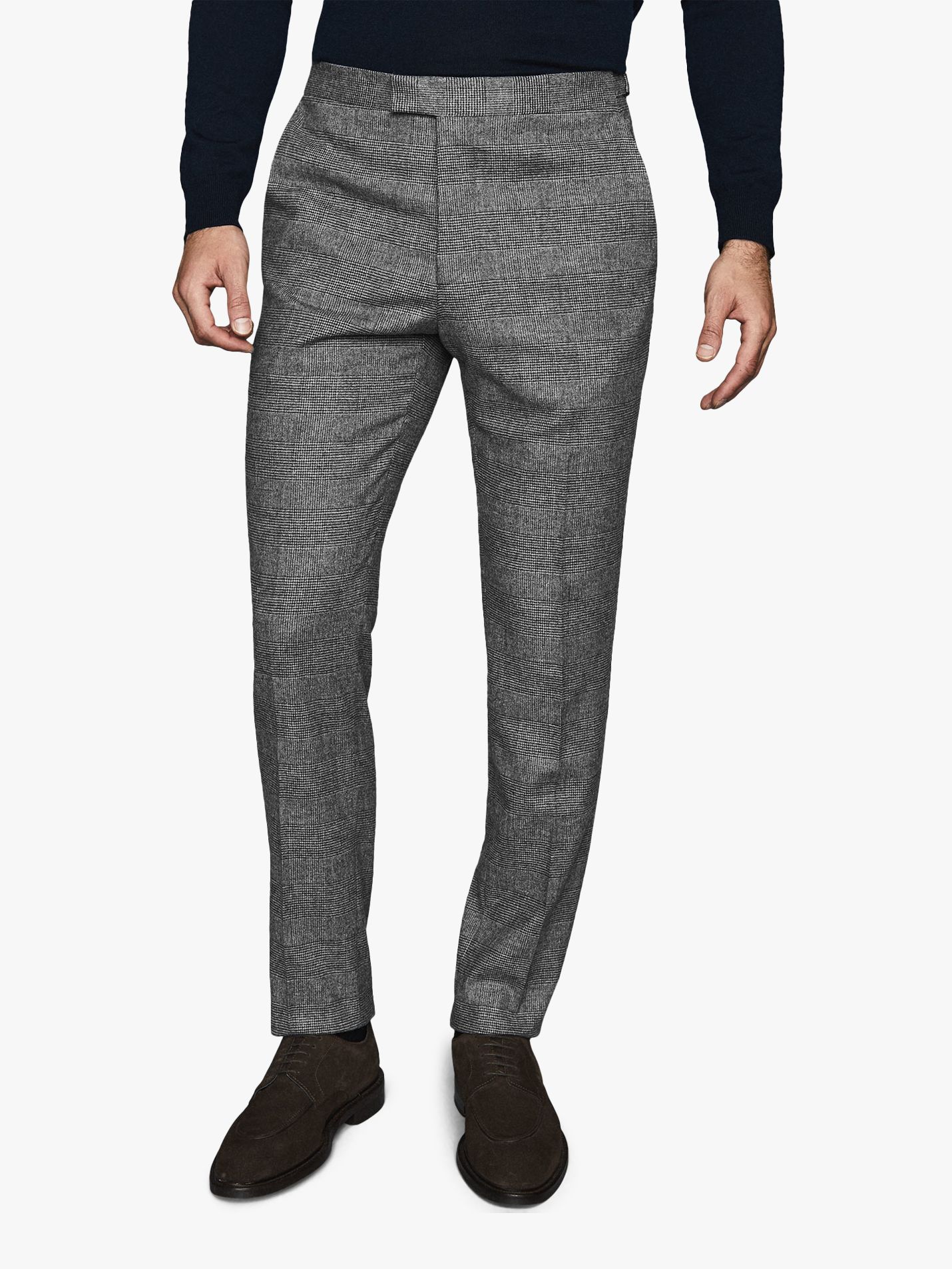 Reiss Capital Check Slim Fit Trousers, Soft Grey