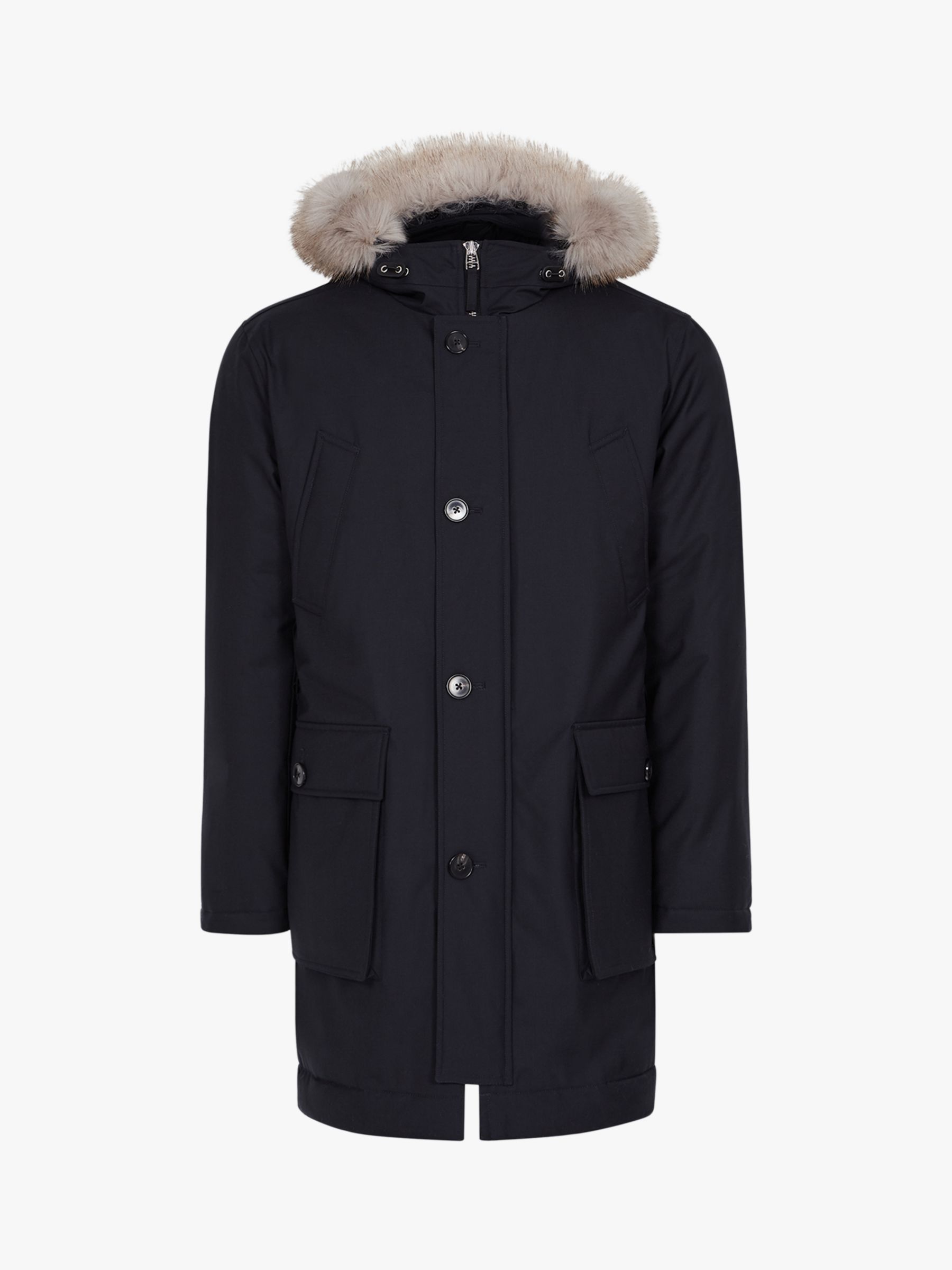Reiss Pacific Faux Fur Hooded Parka, Navy