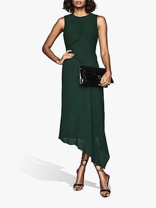 Reiss Rhona Micro Pleat Asymmetric Dress, Green