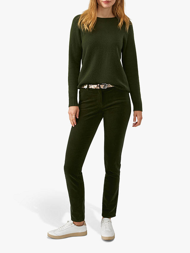 Pure Collection Washed Velvet Jeans, Rich Olive