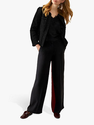 Pure Collection Wide Leg Stripe Trousers, Black/Burgundy