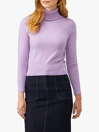 Pure Collection Cashmere Cropped Polo Jumper, Soft Lilac