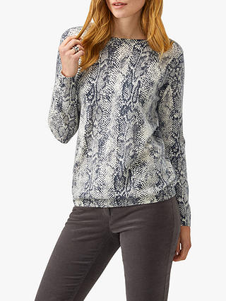 Pure Collection Snake Print Boyfriend Jumper, Charcoal/Multi