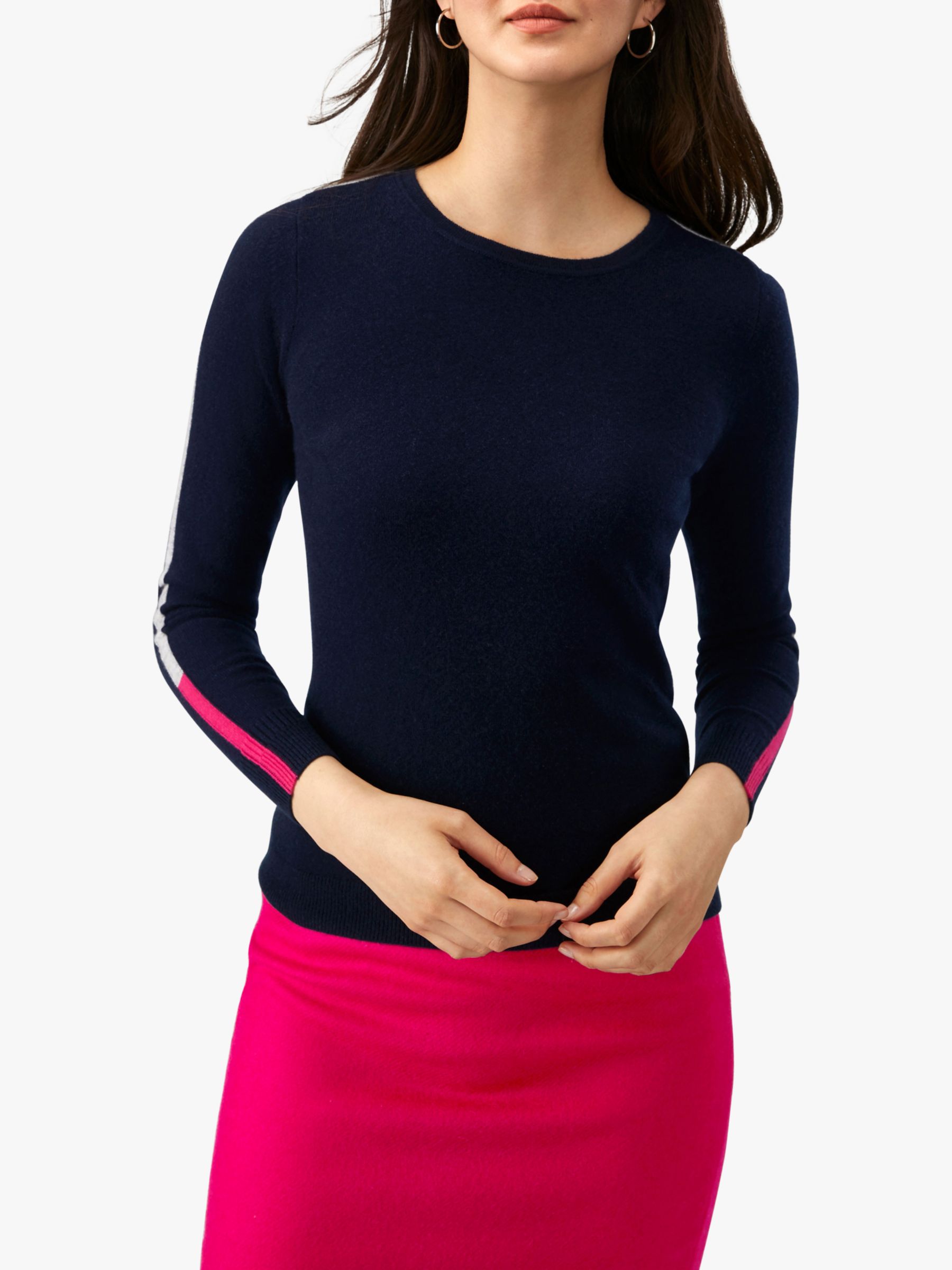 Pure Collection Cashmere Patterned Sweater, Navy Tipped