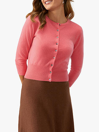 Pure Collection Cashmere Cropped Cashmere Cardigan, Salmon Pink