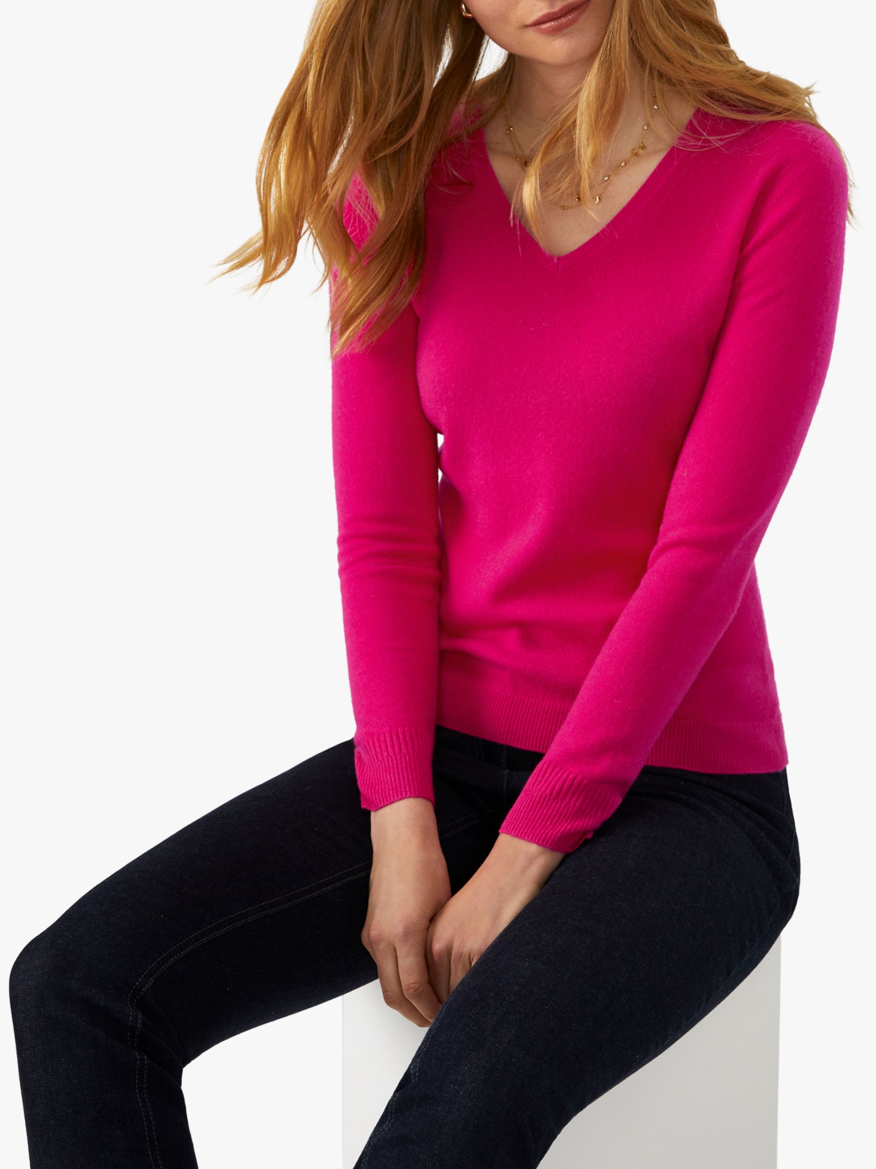 Pure Collection Cashmere V-Neck Sweater, Vibrant Pink