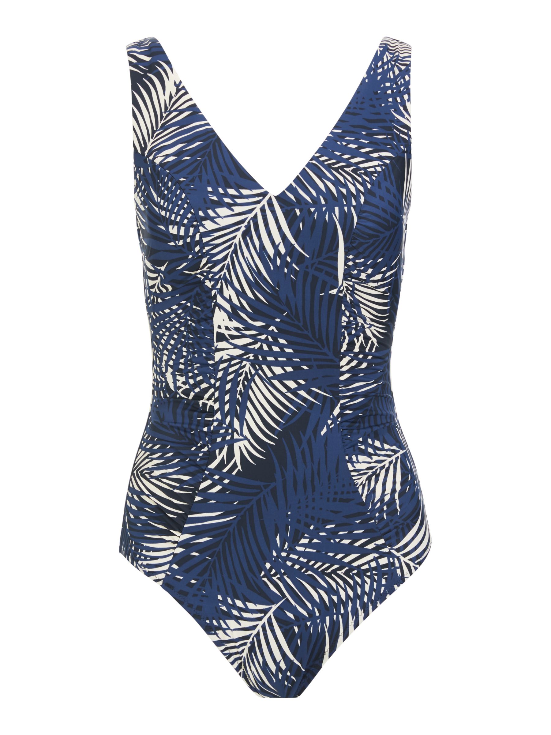 John Lewis & Partners Palm Print Side Ruched Control Swimsuit, Blue at ...