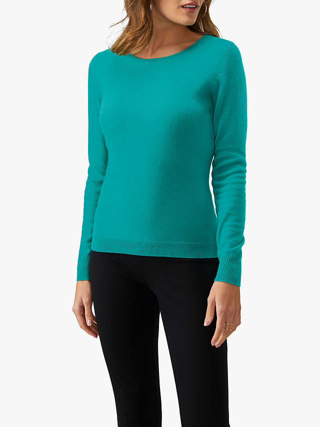 Pure Collection Cashmere Crew Neck Sweater | Winter Jade at John Lewis ...