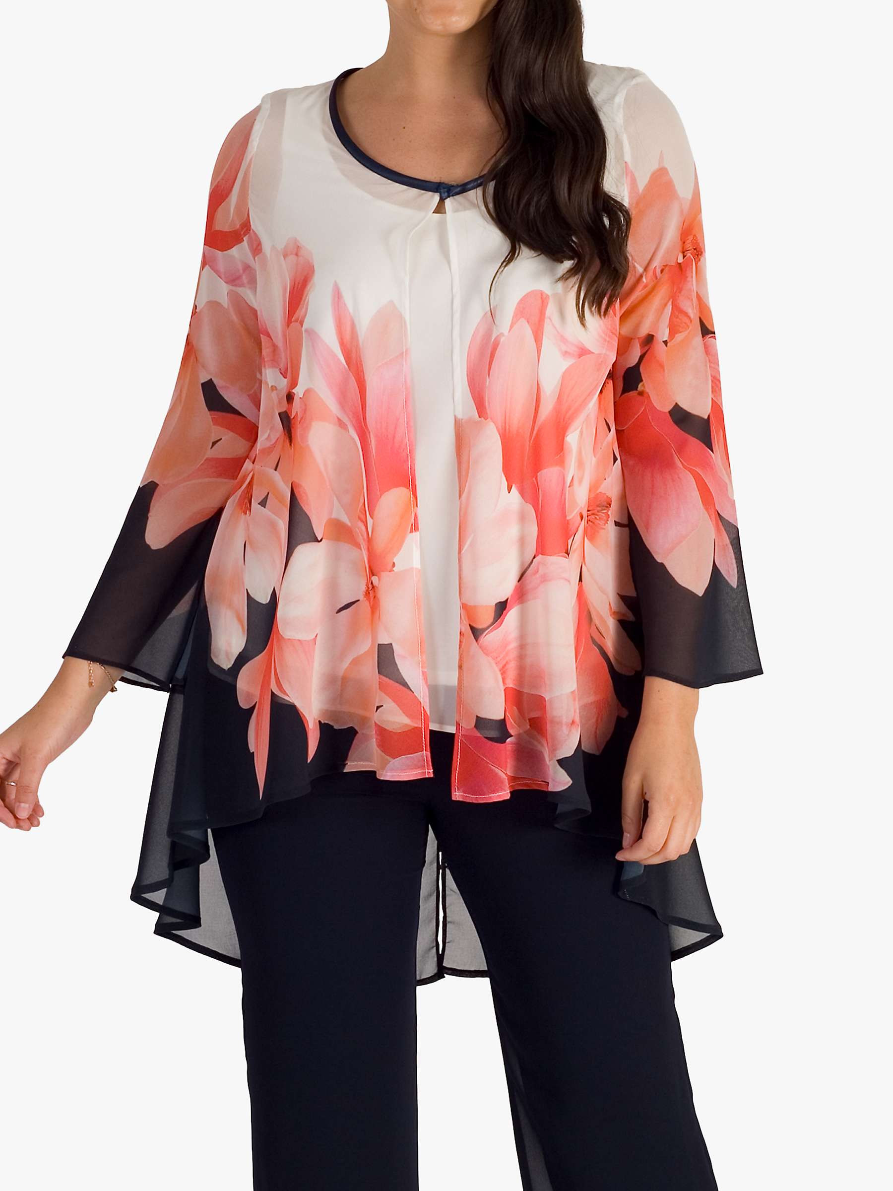 Buy Chesca High Low Chiffon Floral Coat, Navy/Coral/Ivory Online at johnlewis.com