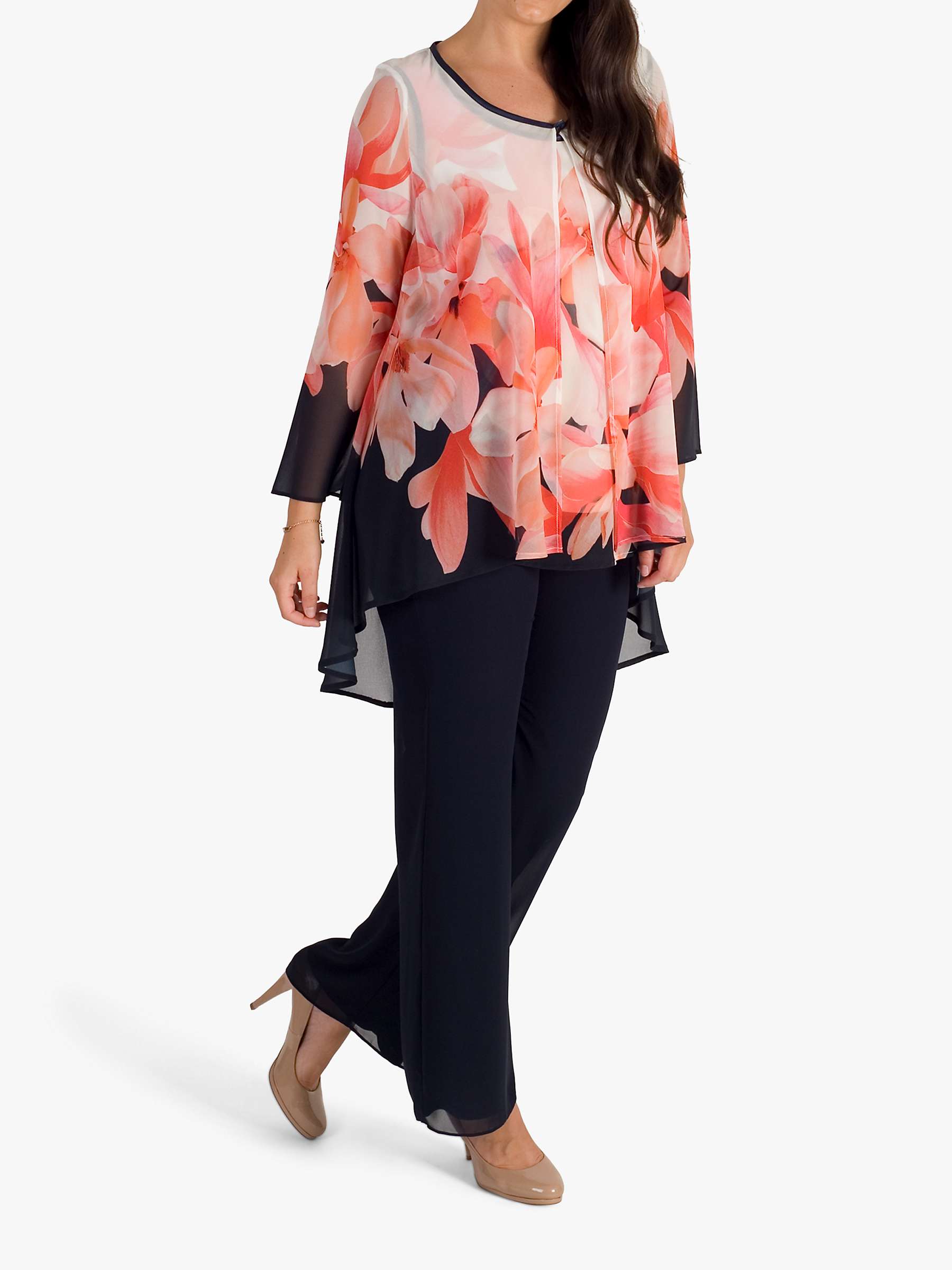 Buy Chesca High Low Chiffon Floral Coat, Navy/Coral/Ivory Online at johnlewis.com