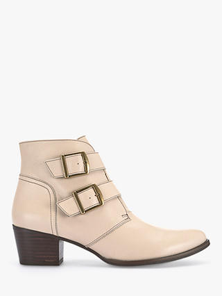 Mint Velvet Callie Leather Buckle Ankle Boots, Chalk