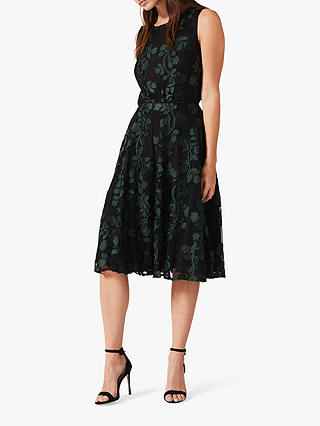 Phase Eight Ariana Clipped Jacquard Dress, Black/Forest