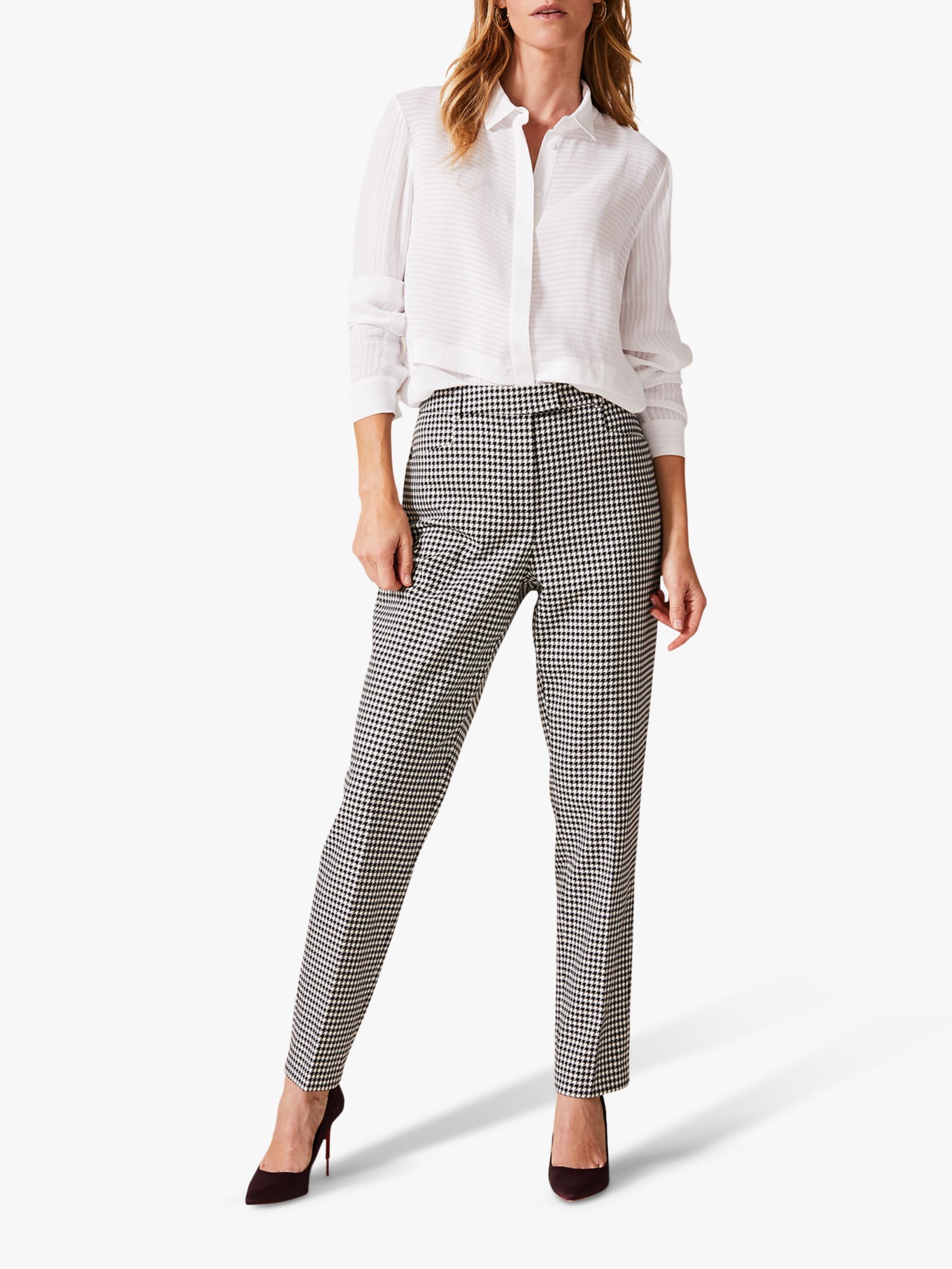 Phase Eight Ridley Dogtooth Tapered Trousers, Black/White at John Lewis ...