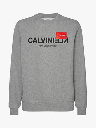 Calvin Klein Reverse Text Logo Sweatshirt, Mid Grey Heather