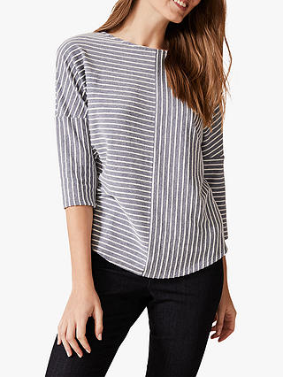 Phase Eight Tess Textured Striped Top, Blue/Ivory