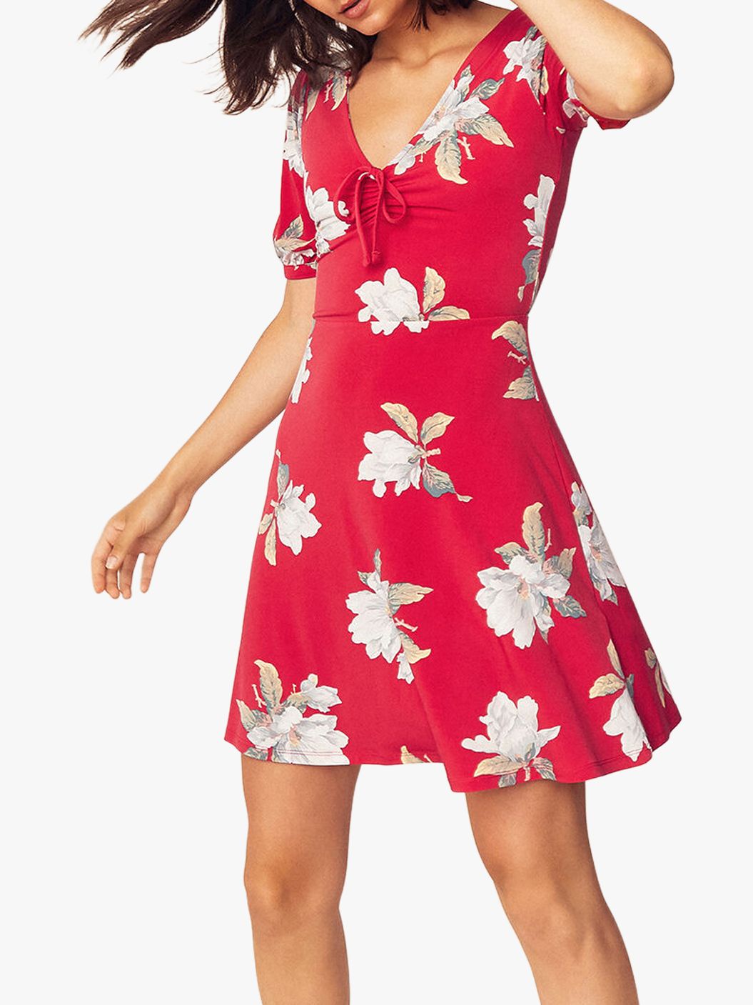 Oasis Floral Print Skater Dress, Mid Red