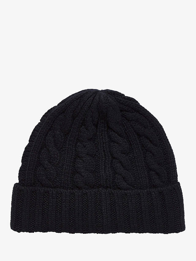 Brora Cashmere Cable Knit Beanie Hat, Black