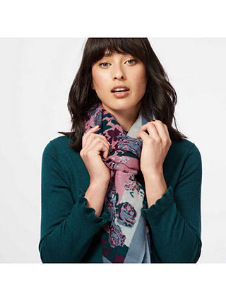 Brora Wool Floral Print Stole Scarf, Storm/Wild Rose