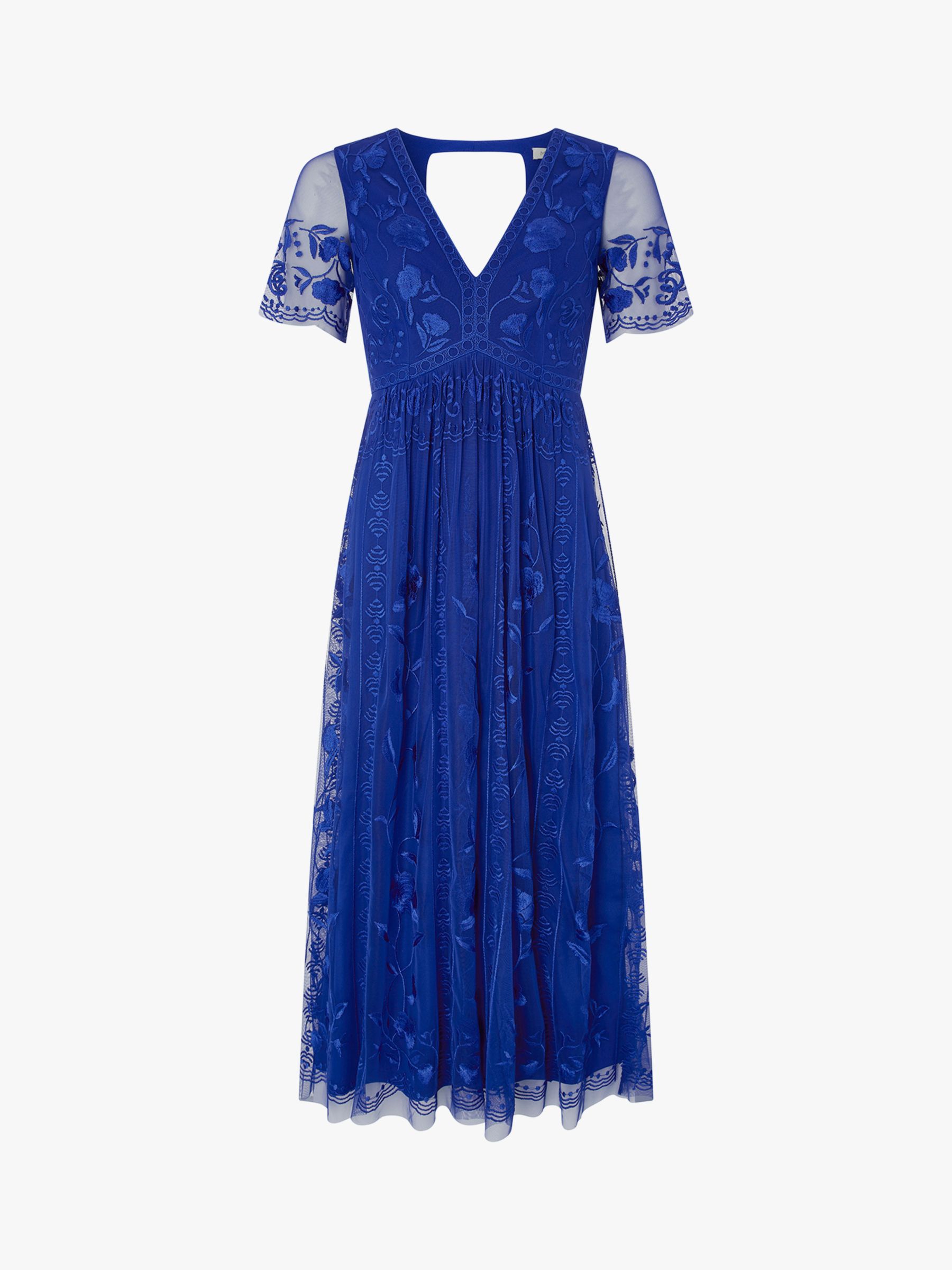 Monsoon Valentina Embroidered Midi Dress, Cobalt