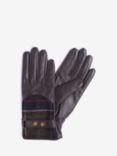 Barbour Dee Tartan Leather Gloves, Dark Brown