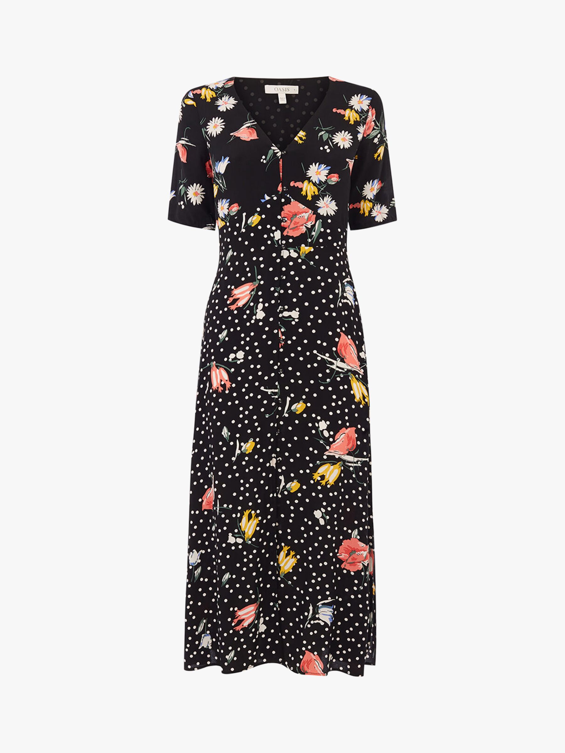 Oasis Patch Floral Print Midi Dress, Black/Multi