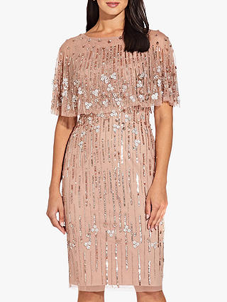 Adrianna Papell Beaded Cape Dress, Rose Gold