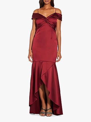 Adrianna Papell Cold Shoulder Satin Dress, Dark Scarlet