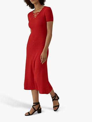 Karen Millen Ribbed Knitted Dress, Red