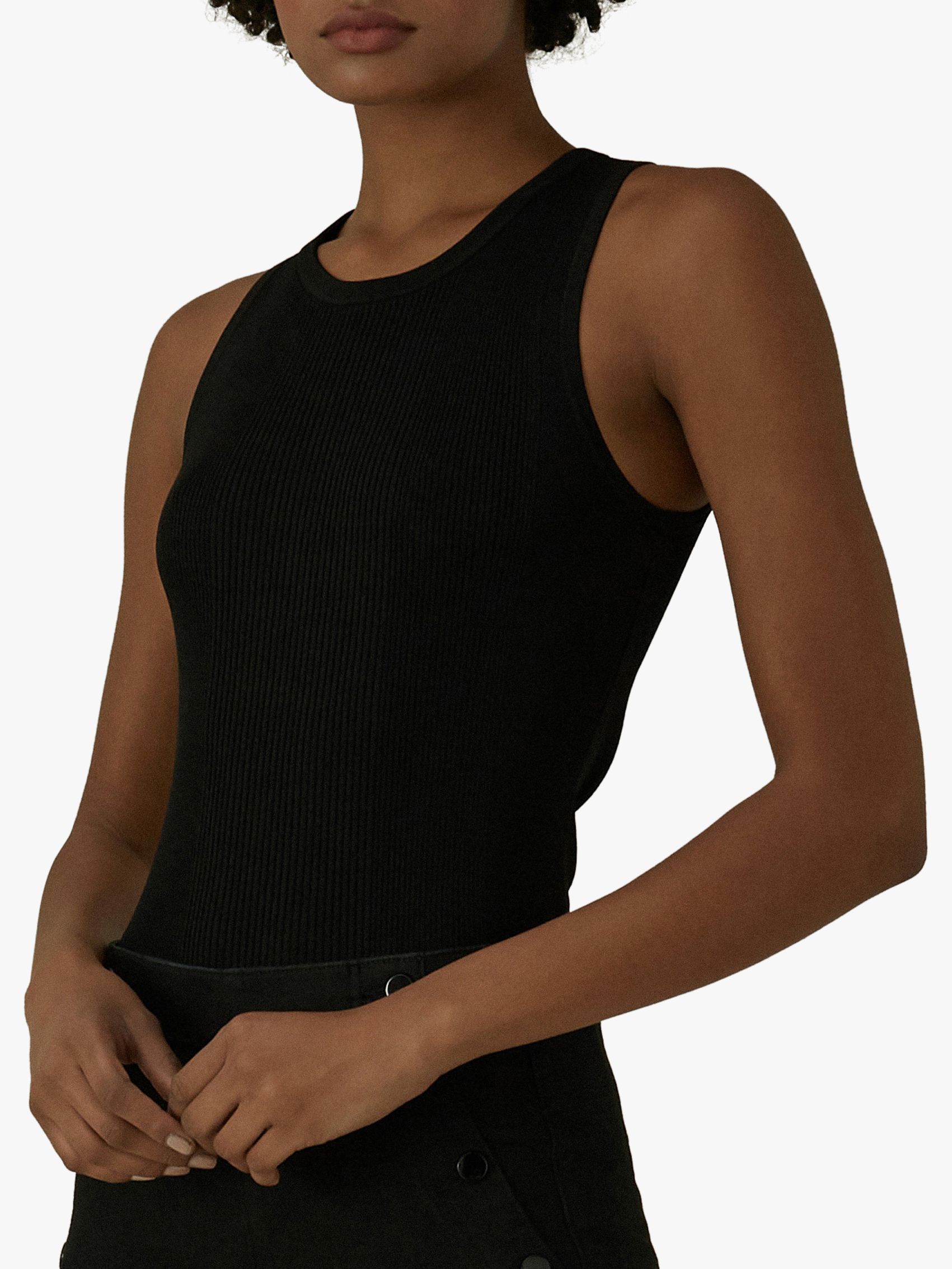 Karen Millen Skinny Ribbed Vest Top, Black