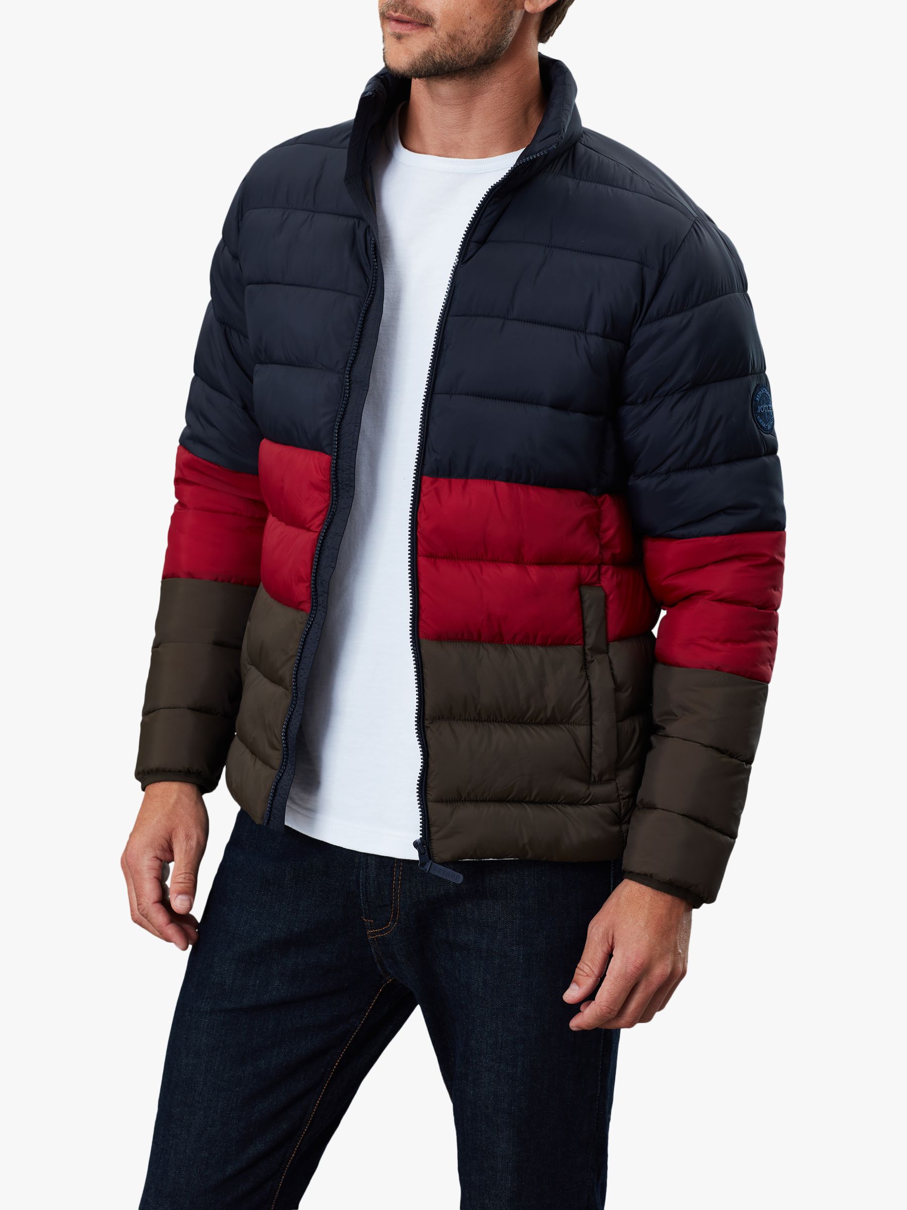 Joules Lightweight Colour Block Quilted Jacket, Navy Multi