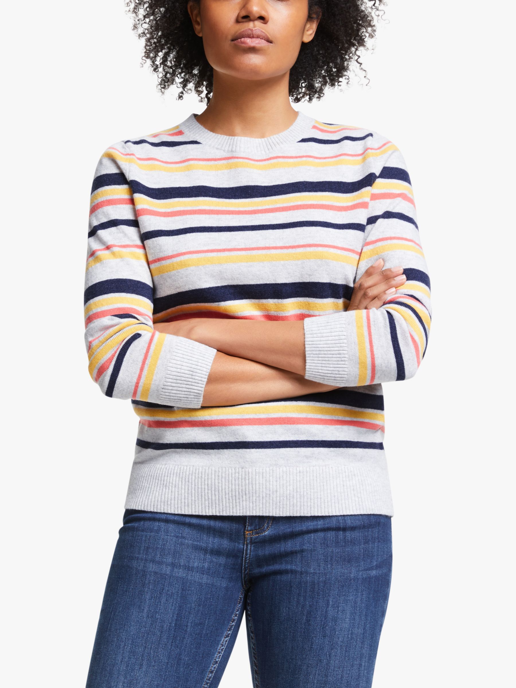 Collection WEEKEND by John Lewis Fine Stripe Crew Neck Sweater, Silver ...