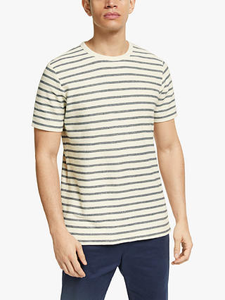 John Lewis & Partners Loop Front Stripe T-Shirt, Ecru/Navy