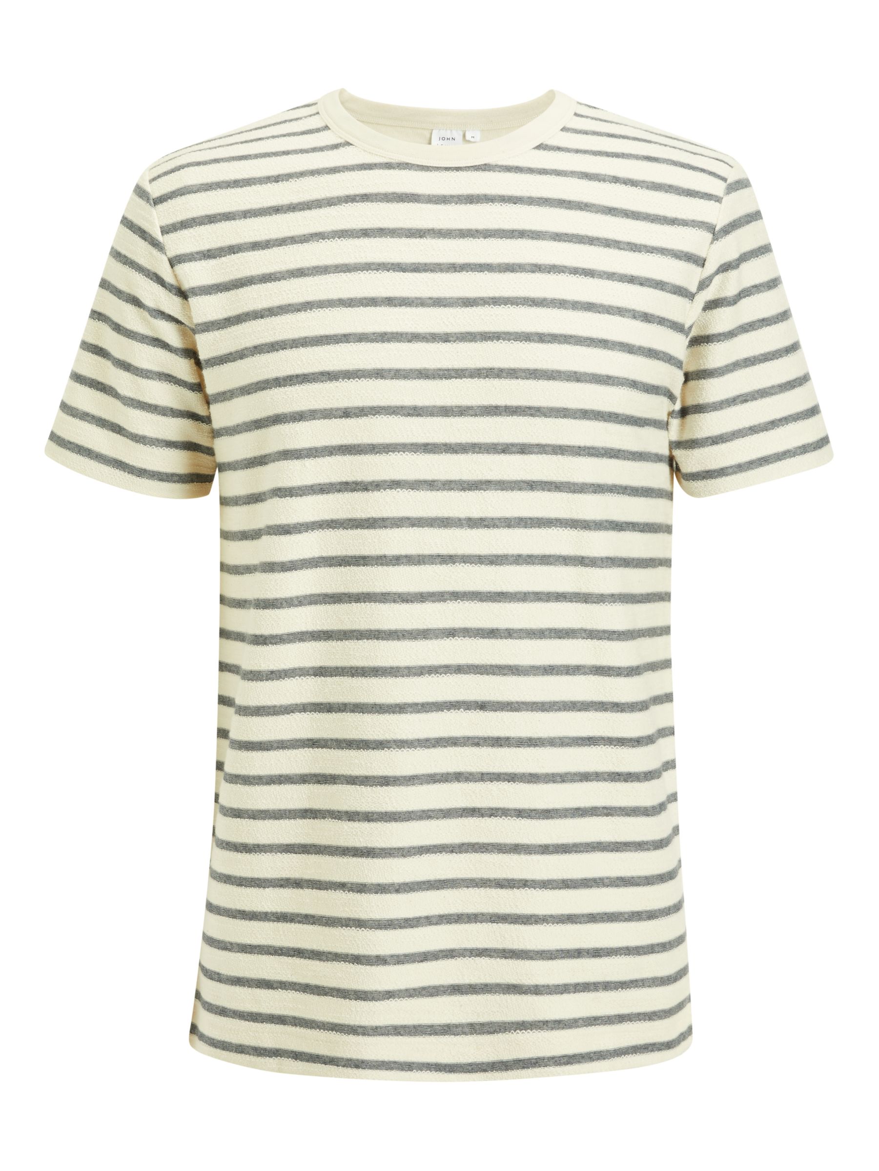 John Lewis & Partners Loop Front Stripe T-Shirt, Ecru/Navy at John ...