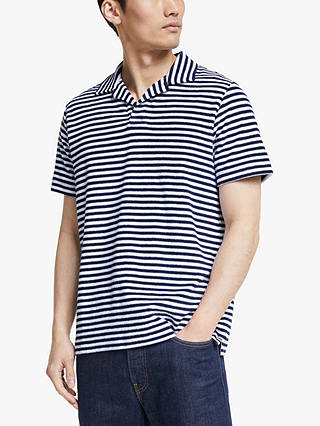 John Lewis & Partners Towelling Cotton Polo Shirt, Navy
