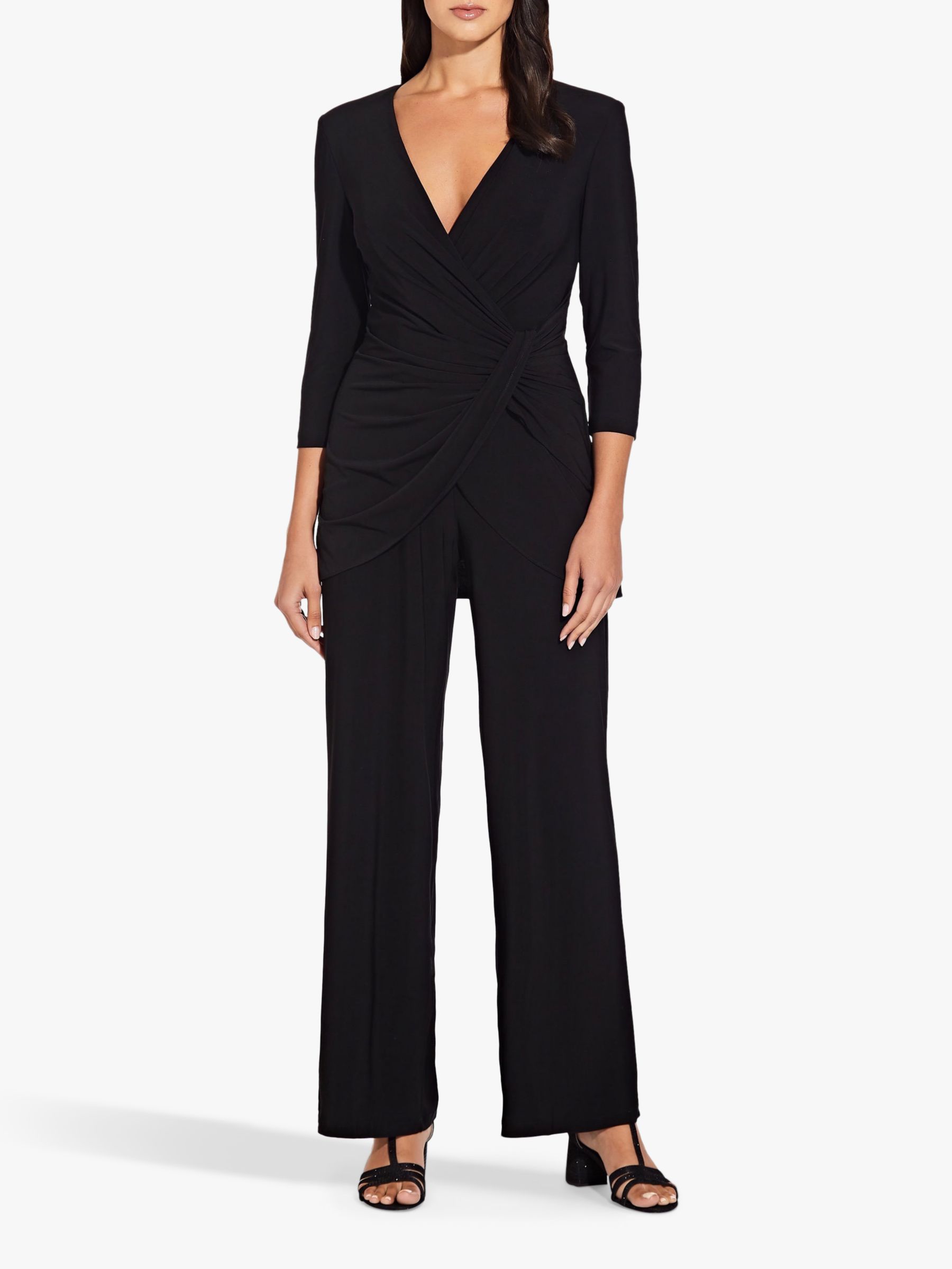 Adrianna Papell Jersey Long Sleeve Jumpsuit, Black at John Lewis & Partners