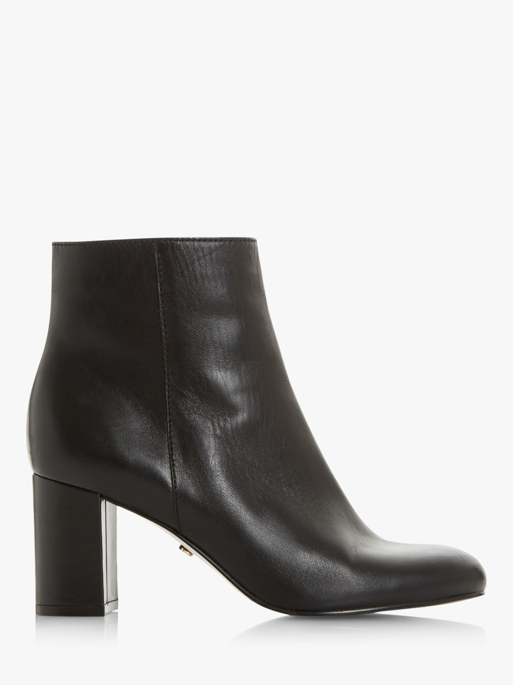 Dune Ovel T Leather Block Heel Ankle Boots, Black