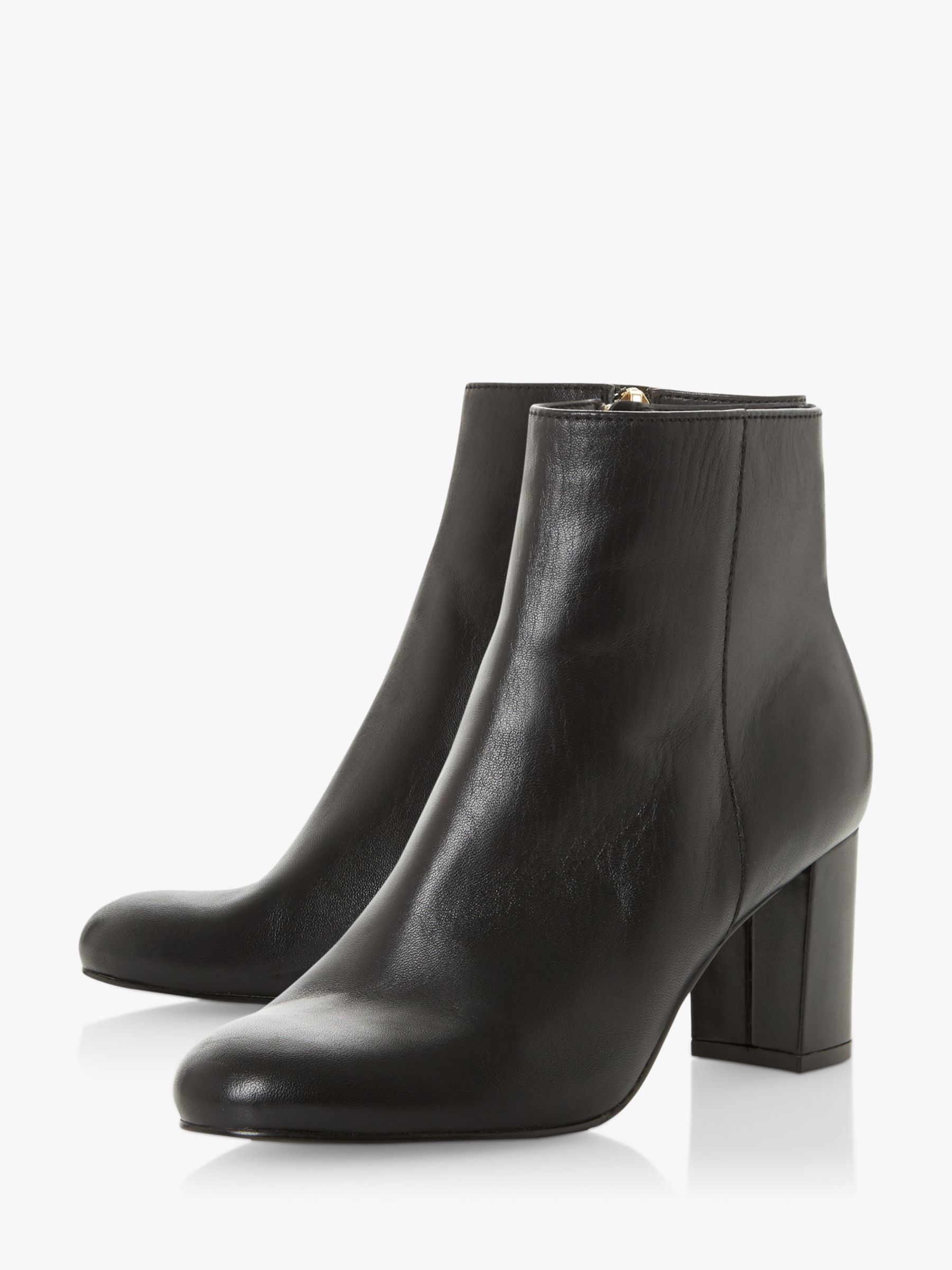 Dune Ovel T Leather Block Heel Ankle Boots, Black