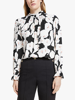 Somerset by Alice Temperley Lily Floral Smock Neck Blouse, Black/Multi