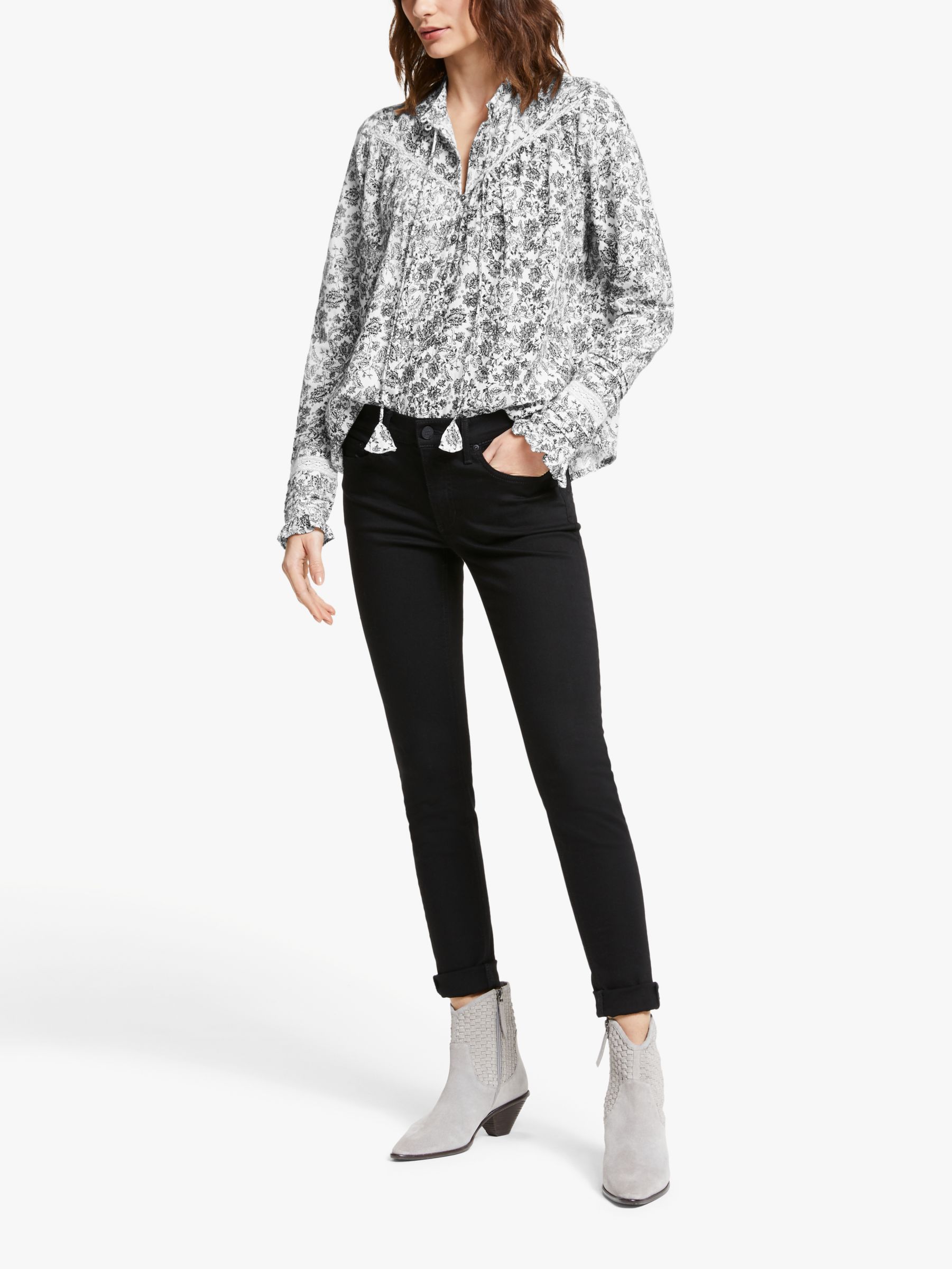 AND/OR Nelly Batik Floral Blouse, Black/White