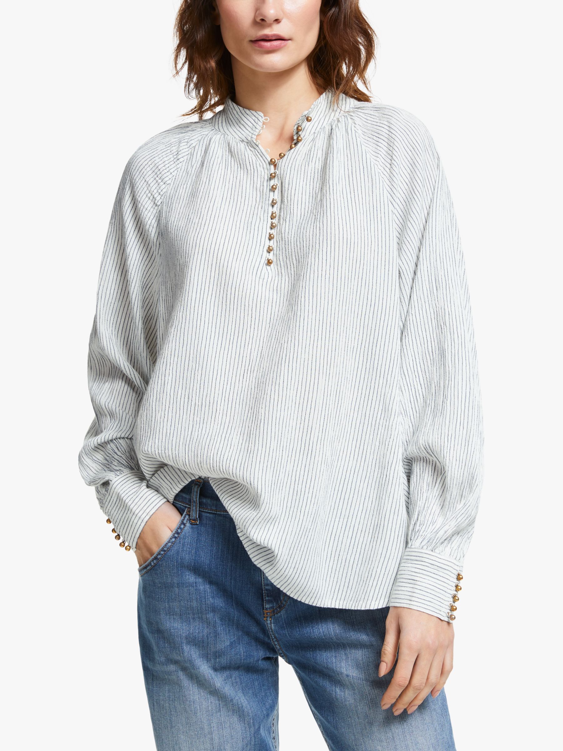 AND/OR Ivy Stripe Blouse, Ivory/Black