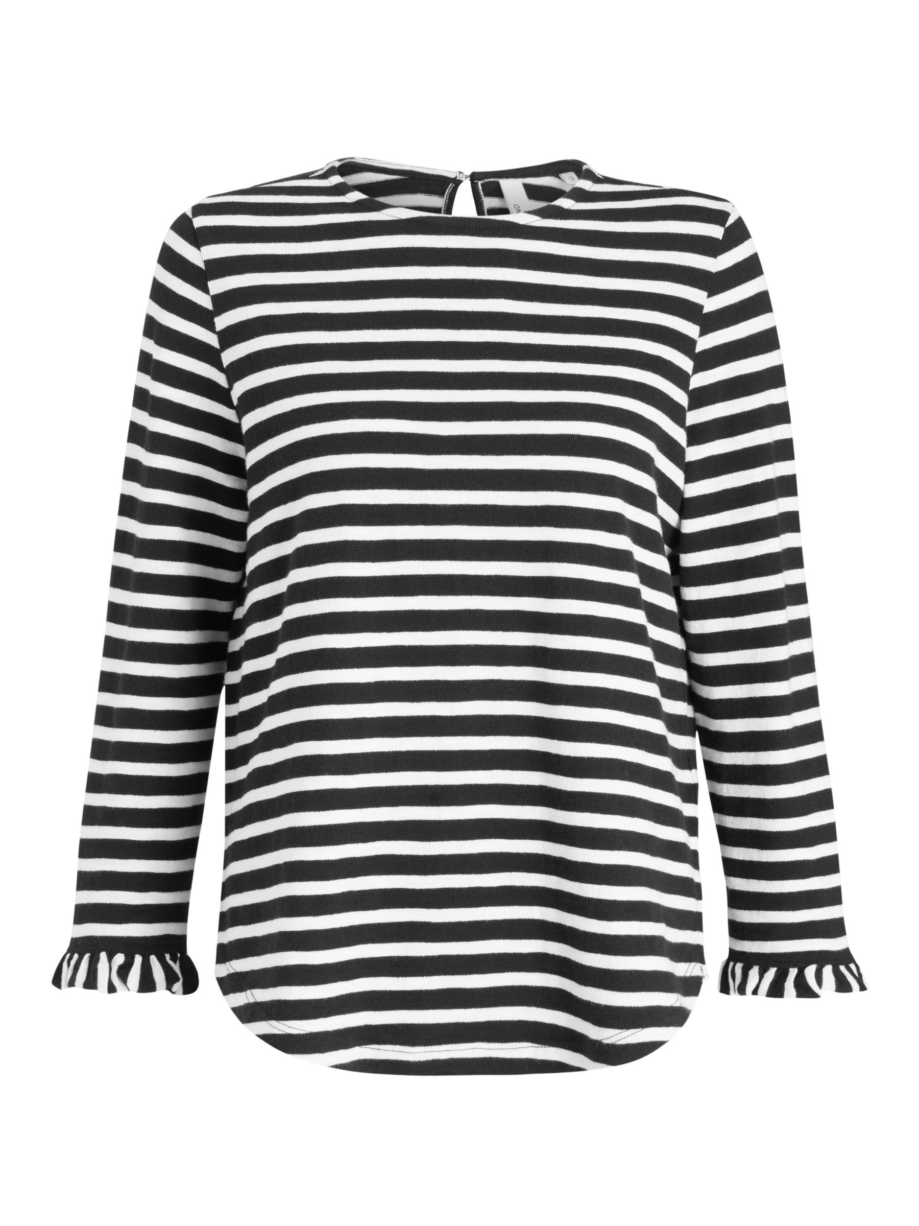 AND/OR Rae Ruffle Sleeve Stripe T-Shirt, Black/Ivory at John Lewis ...