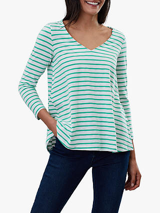 Joules Harbour V-Swing Jersey Top, Cream/Green